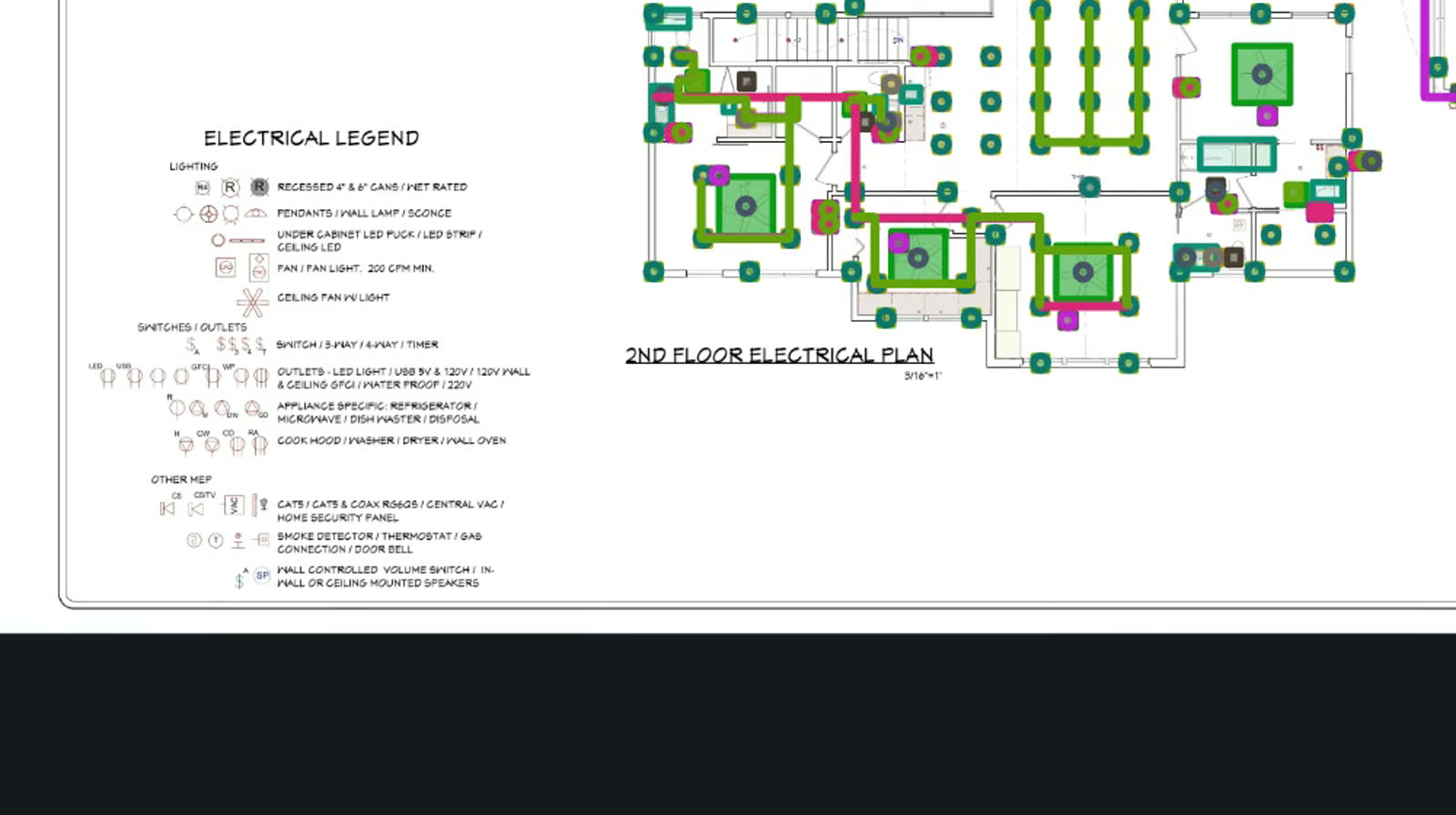 An electrical legend beside the plan it keys — the symbols Bildrix counts against