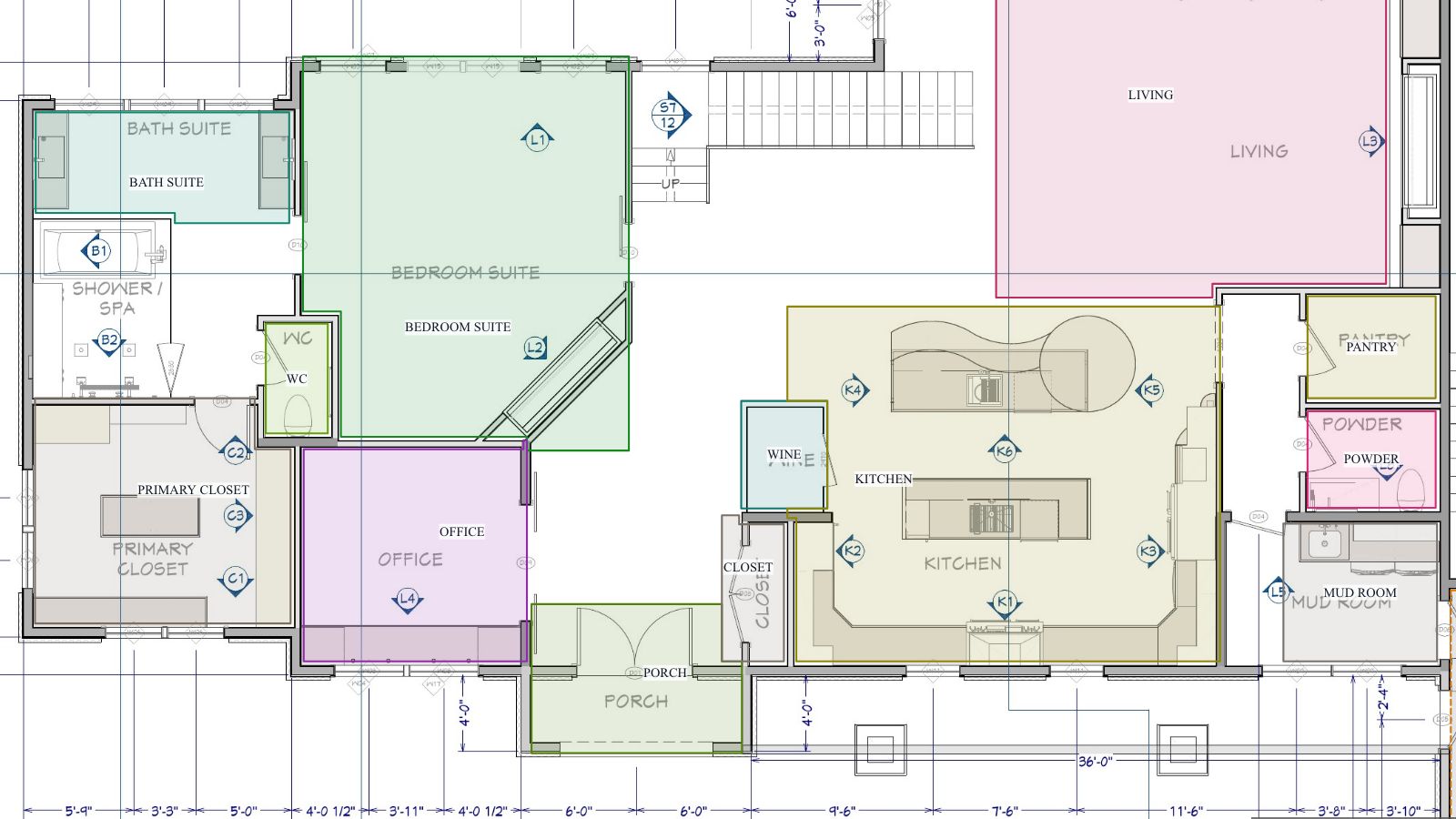 Rooms detected on a floor plan in Bildrix and named from the drawing’s own labels, ready for the finish schedule join